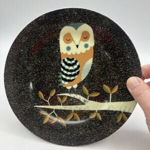 Magpie Tom Frost Dusk Wildlife Salad Dessert Plate Owl 7.5" Teal Gold Black